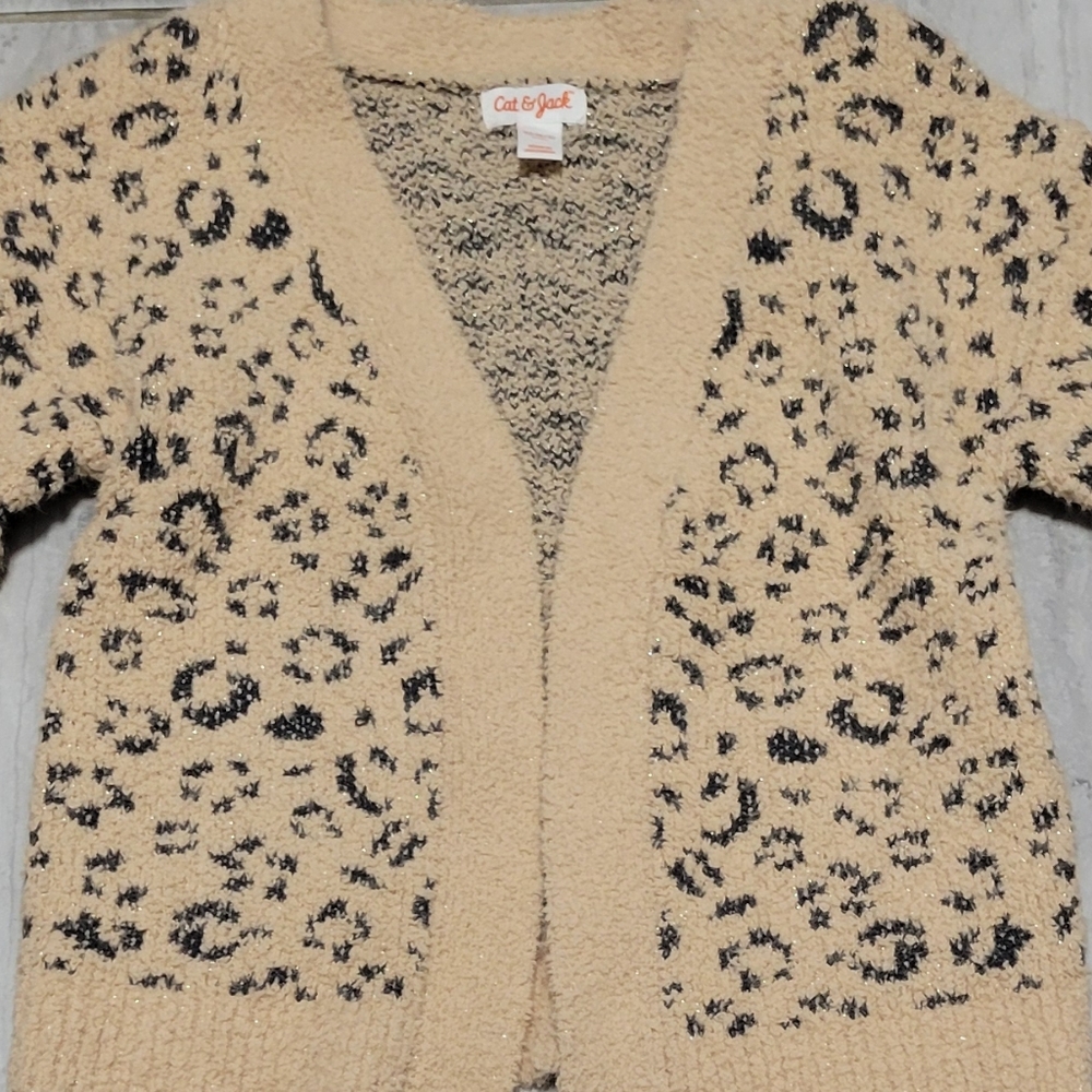 Cat & Jack Kid's Animal/PR6GY7  Cream Leopard Open Front Sweater Size XS - Picture 7 of 16